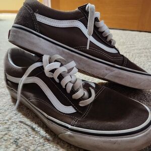 Vans Men's Chocolate Brown and White Sneakers